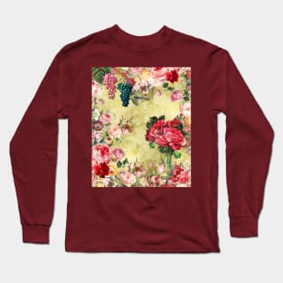 Elegant Vintage flowers and roses garden shabby chic, vintage botanical, pink floral pattern yellow artwork over a T-Shirt Long Sleeve T-Shirt